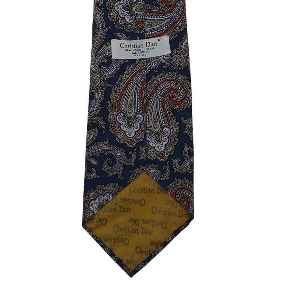 Vintage Christian Dior Necktie Paisley Navy Blue All Cotton New York Paris Men's